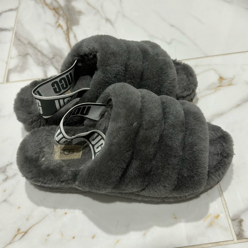 Ugg furry slides with heel strap